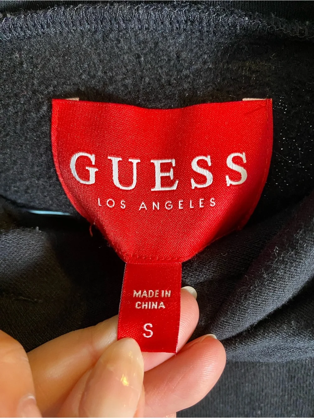 Guess Black Crewneck Sweater with White Shoulder Panels and Gray Sleeve Accents